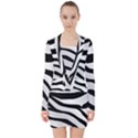 White Tiger Skin V-neck Bodycon Long Sleeve Dress View1