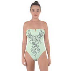 Illustration Of Butterflies And Flowers Ornament On Green Background Tie Back One Piece Swimsuit by Ket1n9