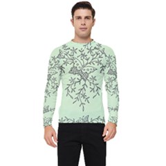 Illustration Of Butterflies And Flowers Ornament On Green Background Men s Long Sleeve Rash Guard by Ket1n9