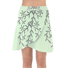 Illustration Of Butterflies And Flowers Ornament On Green Background Wrap Front Skirt by Ket1n9