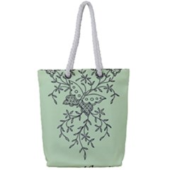 Illustration Of Butterflies And Flowers Ornament On Green Background Full Print Rope Handle Tote (small) by Ket1n9