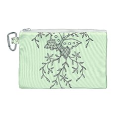 Illustration Of Butterflies And Flowers Ornament On Green Background Canvas Cosmetic Bag (large) by Ket1n9