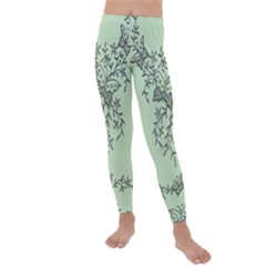 Illustration Of Butterflies And Flowers Ornament On Green Background Kids  Lightweight Velour Leggings by Ket1n9