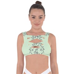 Illustration Of Butterflies And Flowers Ornament On Green Background Bandaged Up Bikini Top by Ket1n9
