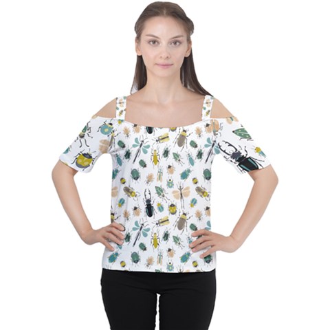 Insect Animal Pattern Cutout Shoulder T-shirt by Ket1n9