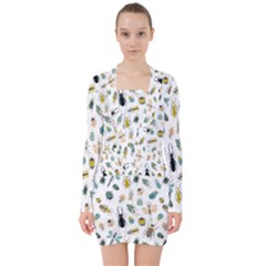 Insect Animal Pattern V-neck Bodycon Long Sleeve Dress by Ket1n9