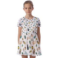 Insect Animal Pattern Kids  Short Sleeve Pinafore Style Dress