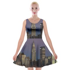Skyline-city-manhattan-new-york Velvet Skater Dress by Ket1n9