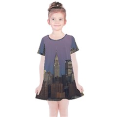 Skyline-city-manhattan-new-york Kids  Simple Cotton Dress by Ket1n9