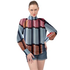 Shingle-roof-shingles-roofing-tile High Neck Long Sleeve Chiffon Top by Ket1n9