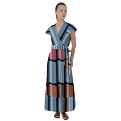 Shingle-roof-shingles-roofing-tile Flutter Sleeve Maxi Dress by Ket1n9