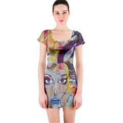 Graffiti-mural-street-art-painting Short Sleeve Bodycon Dress by Ket1n9