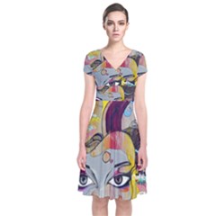 Graffiti-mural-street-art-painting Short Sleeve Front Wrap Dress by Ket1n9