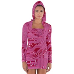 Pink Circuit Pattern Long Sleeve Hooded T-shirt by Ket1n9