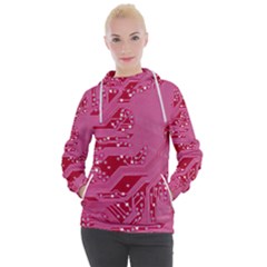 Pink Circuit Pattern Women s Hooded Pullover by Ket1n9