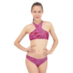 Pink Circuit Pattern High Neck Bikini Set by Ket1n9