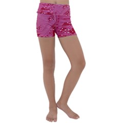 Pink Circuit Pattern Kids  Lightweight Velour Yoga Shorts by Ket1n9