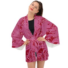 Pink Circuit Pattern Long Sleeve Kimono by Ket1n9