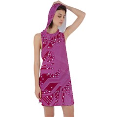 Pink Circuit Pattern Racer Back Hoodie Dress by Ket1n9
