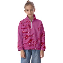 Pink Circuit Pattern Kids  Half Zip Hoodie by Ket1n9