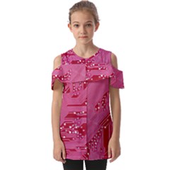 Pink Circuit Pattern Fold Over Open Sleeve Top