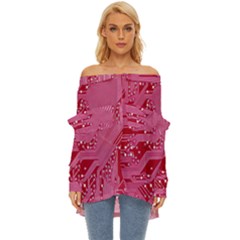 Pink Circuit Pattern Off Shoulder Chiffon Pocket Shirt by Ket1n9