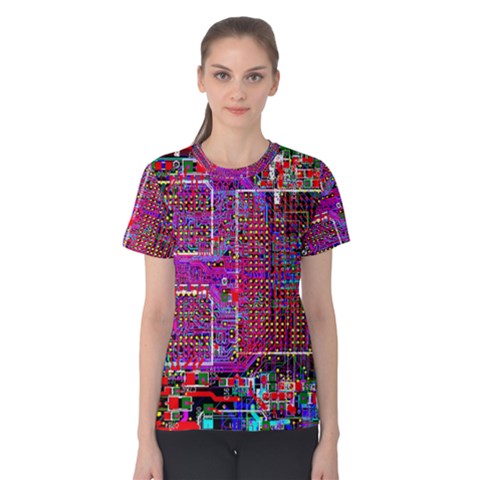 Technology Circuit Board Layout Pattern Women s Cotton T-shirt by Ket1n9