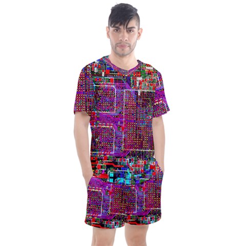 Technology Circuit Board Layout Pattern Men s Mesh T-shirt And Shorts Set by Ket1n9