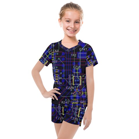 Technology Circuit Board Layout Kids  Mesh T-shirt And Shorts Set by Ket1n9