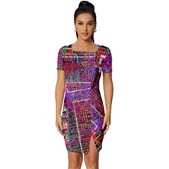 Technology Circuit Board Layout Pattern Fitted Knot Split End Bodycon Dress by Ket1n9