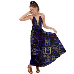 Technology Circuit Board Layout Backless Maxi Beach Dress