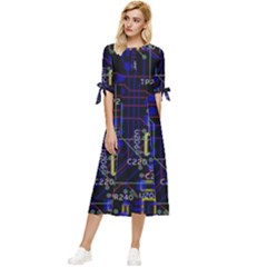 Technology Circuit Board Layout Bow Sleeve Chiffon Midi Dress by Ket1n9