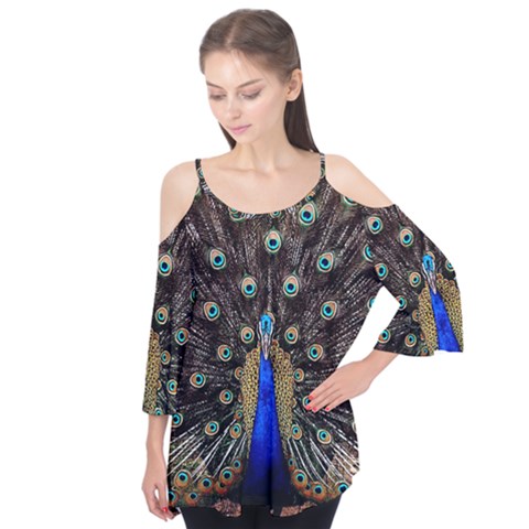 Peacock Flutter Sleeve T-shirt  by Ket1n9