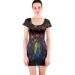 Beautiful Peacock Feather Short Sleeve Bodycon Dress by Ket1n9