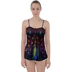 Beautiful Peacock Feather Babydoll Tankini Top by Ket1n9