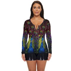 Beautiful Peacock Feather Long Sleeve Boyleg Swimsuit by Ket1n9