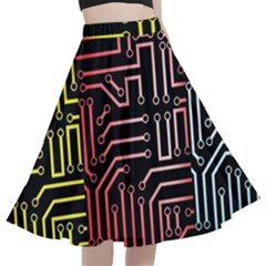 Circuit Board Seamless Patterns Set A-line Full Circle Midi Skirt With Pocket by Ket1n9