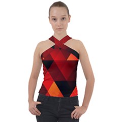 Abstract Triangle Wallpaper Cross Neck Velour Top by Ket1n9