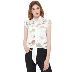 Dinosaur Art Pattern Frill Detail Shirt by Ket1n9