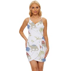 Dinosaur Art Pattern Wrap Tie Front Dress by Ket1n9