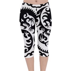 Ying Yang Tattoo Velvet Capri Leggings  by Ket1n9