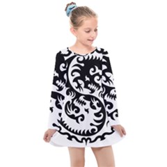 Ying Yang Tattoo Kids  Long Sleeve Dress by Ket1n9