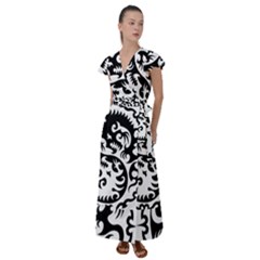 Ying Yang Tattoo Flutter Sleeve Maxi Dress by Ket1n9