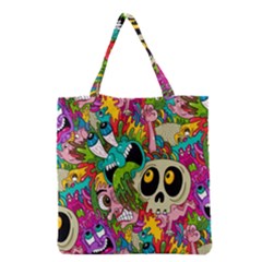 Crazy Illustrations & Funky Monster Pattern Grocery Tote Bag by Ket1n9