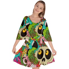 Crazy Illustrations & Funky Monster Pattern Velour Kimono Dress by Ket1n9