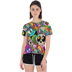 Crazy Illustrations & Funky Monster Pattern Open Back Sport T-shirt by Ket1n9