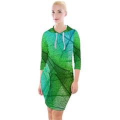 Sunlight Filtering Through Transparent Leaves Green Blue Quarter Sleeve Hood Bodycon Dress