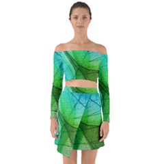 Sunlight Filtering Through Transparent Leaves Green Blue Off Shoulder Top With Skirt Set by Ket1n9