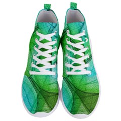 Sunlight Filtering Through Transparent Leaves Green Blue Men s Lightweight High Top Sneakers