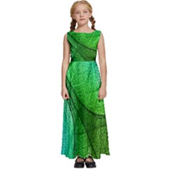 Sunlight Filtering Through Transparent Leaves Green Blue Kids  Satin Sleeveless Maxi Dress